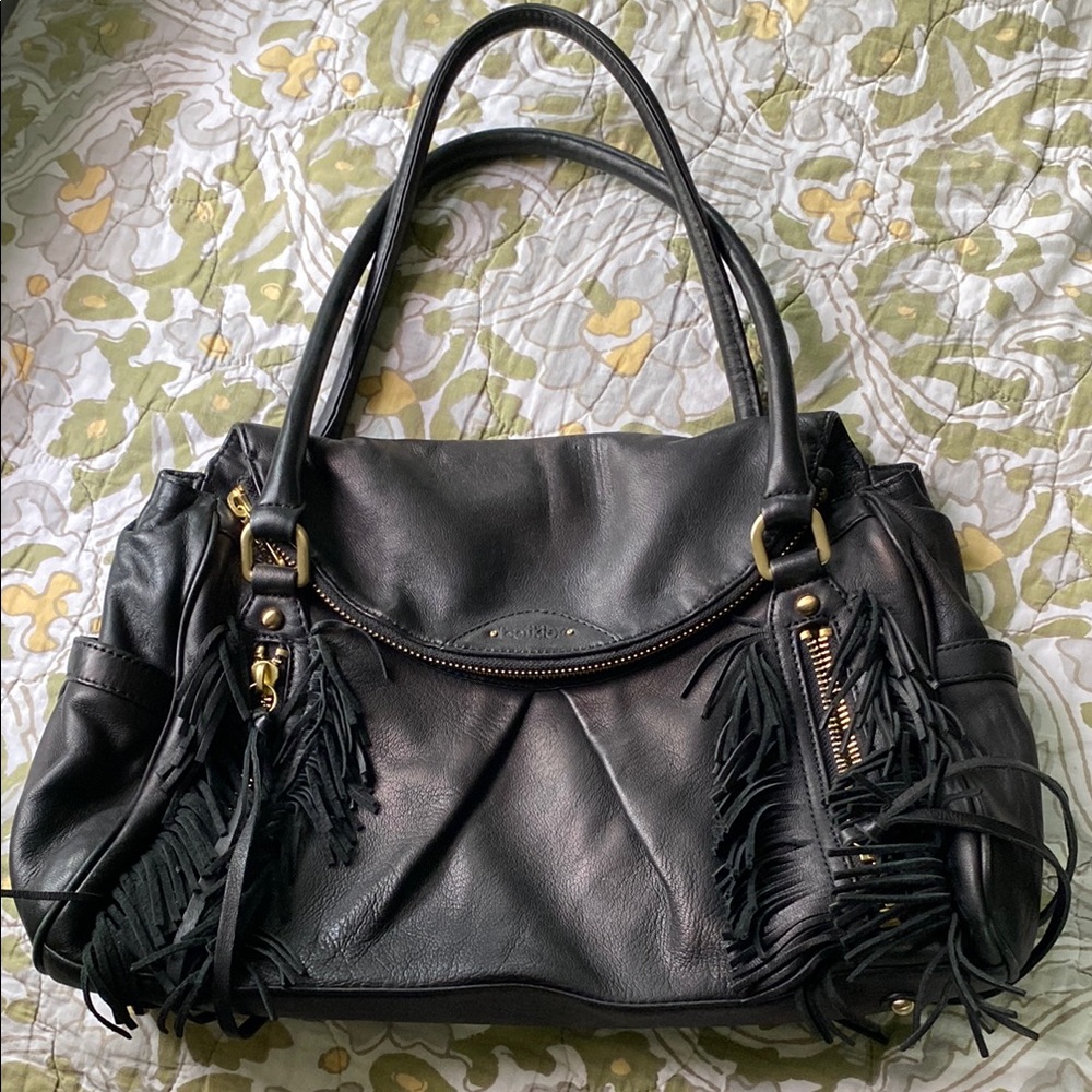 Black Leather Fringe Handbag